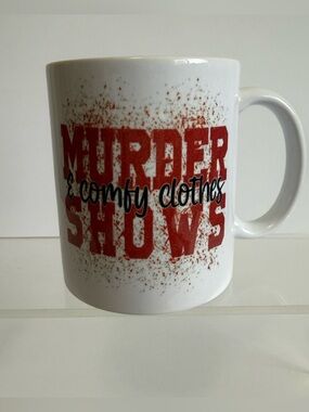 Murder Shows & Comfy Clothes Mug True Crime Junkie Coffee Cup Distressed Red NEW